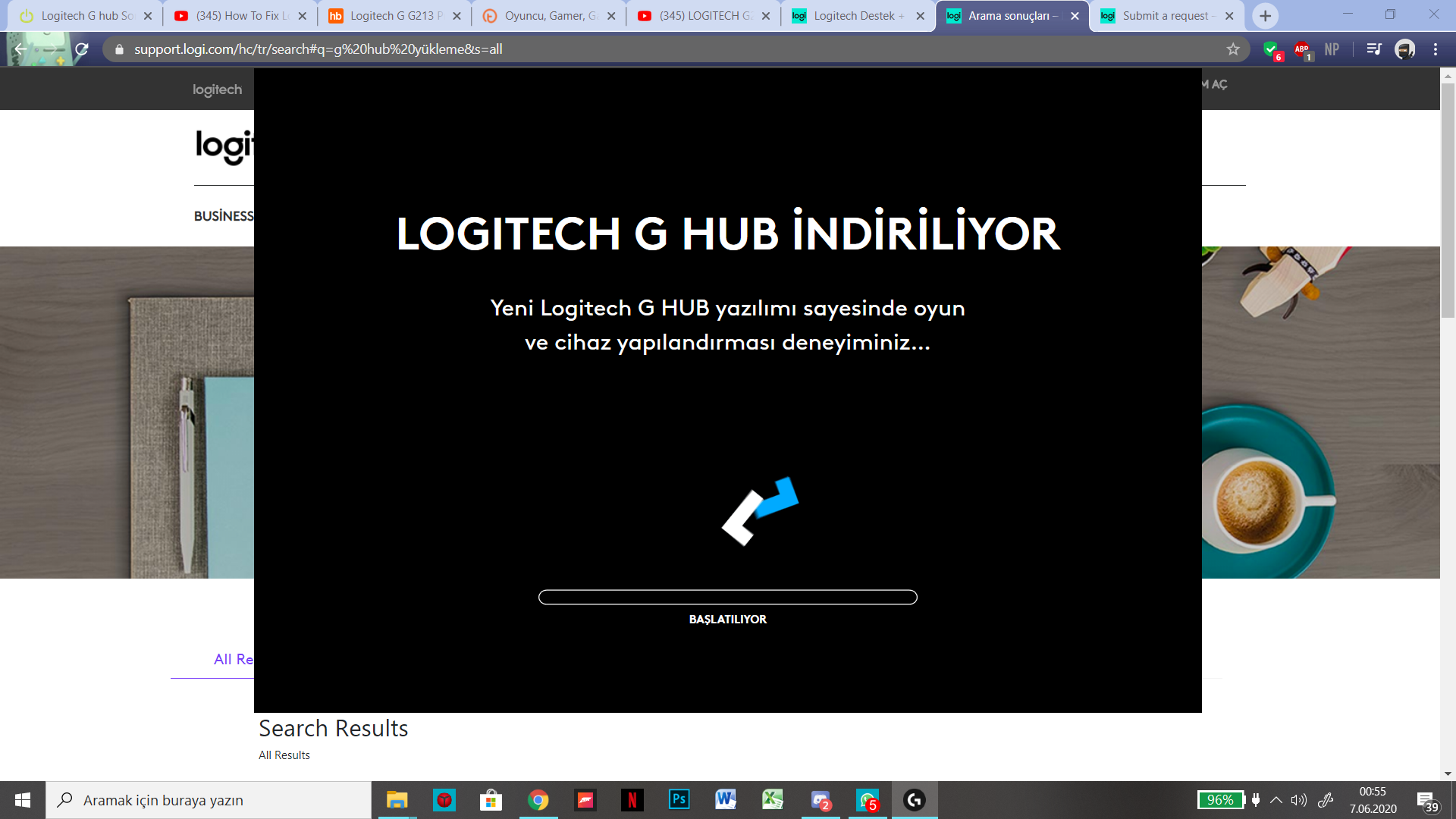 logitech g hub installer stall