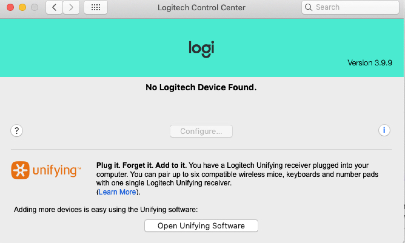 logitech control center not working on mac