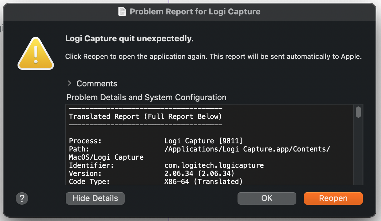 logitech capture m1 crash