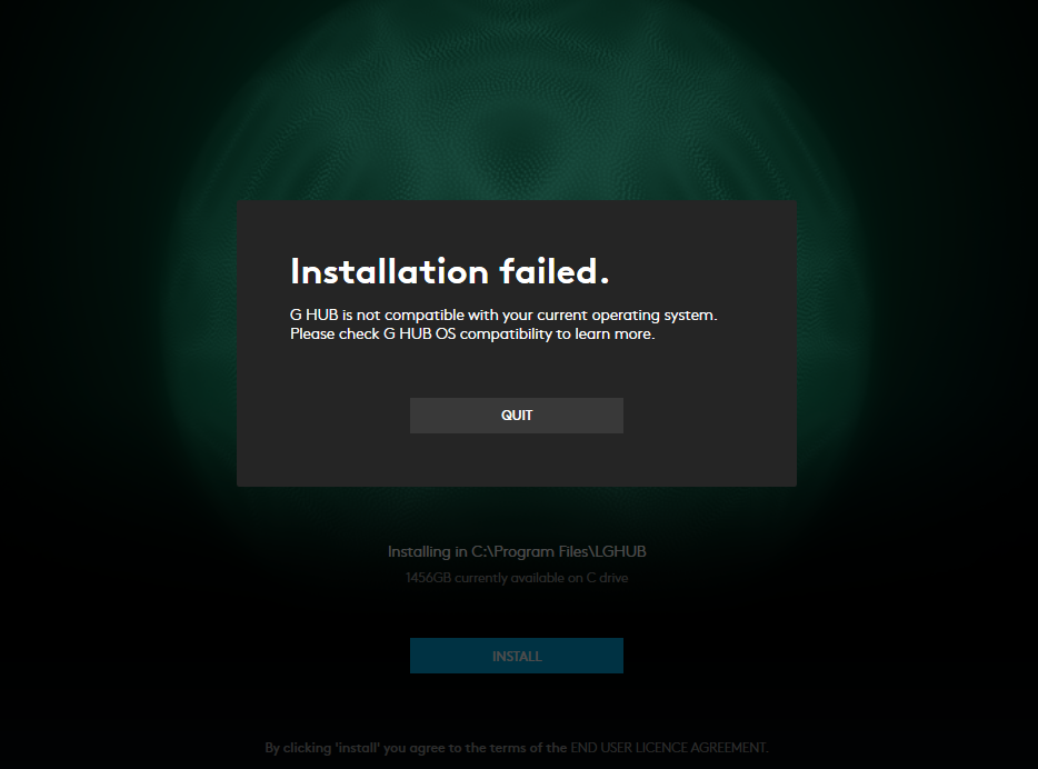 logitech g hub will not install