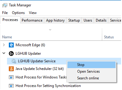 logitech g hub installer stuck on initializing