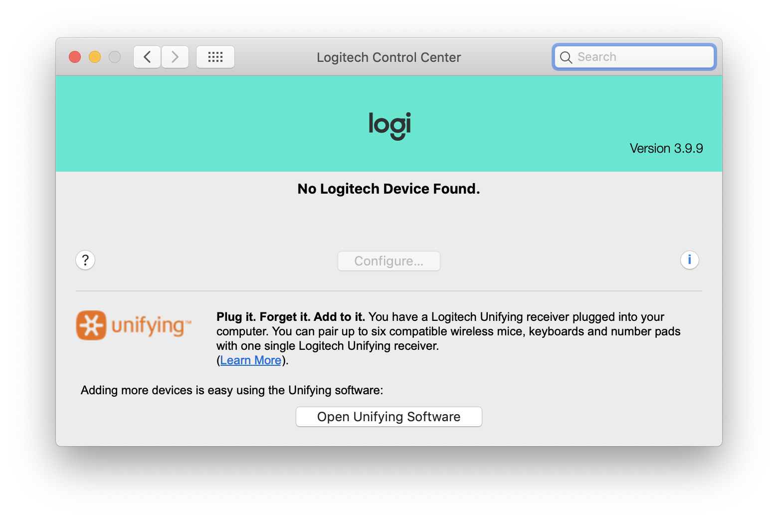 no logitech unifying software for mac mojave